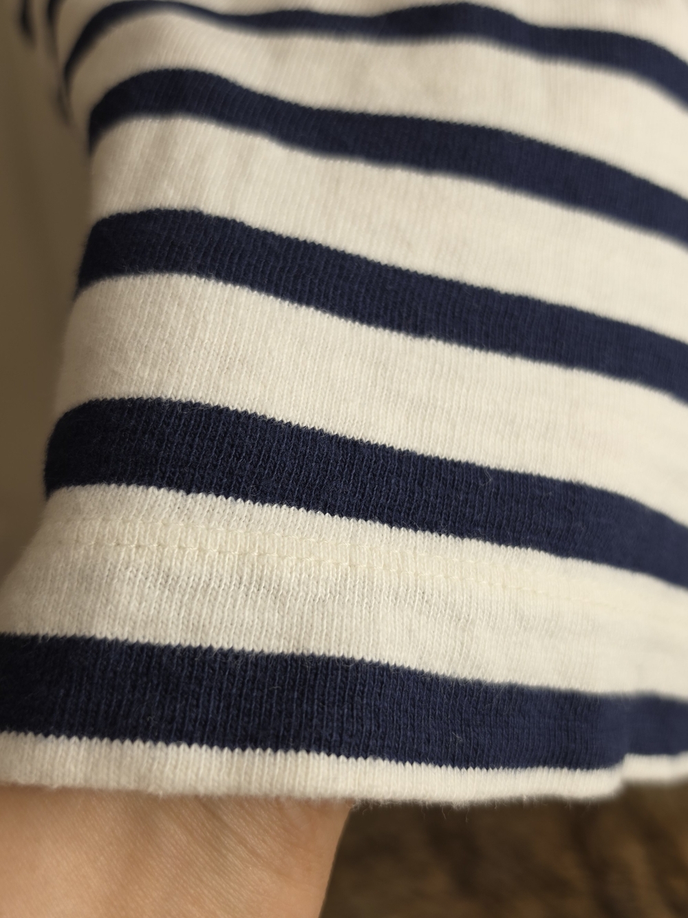 LOFT Navy 100% Cot White Striped Short Sleeve Boatneck Top with Shoulder Buttons - Picture 4 of 8